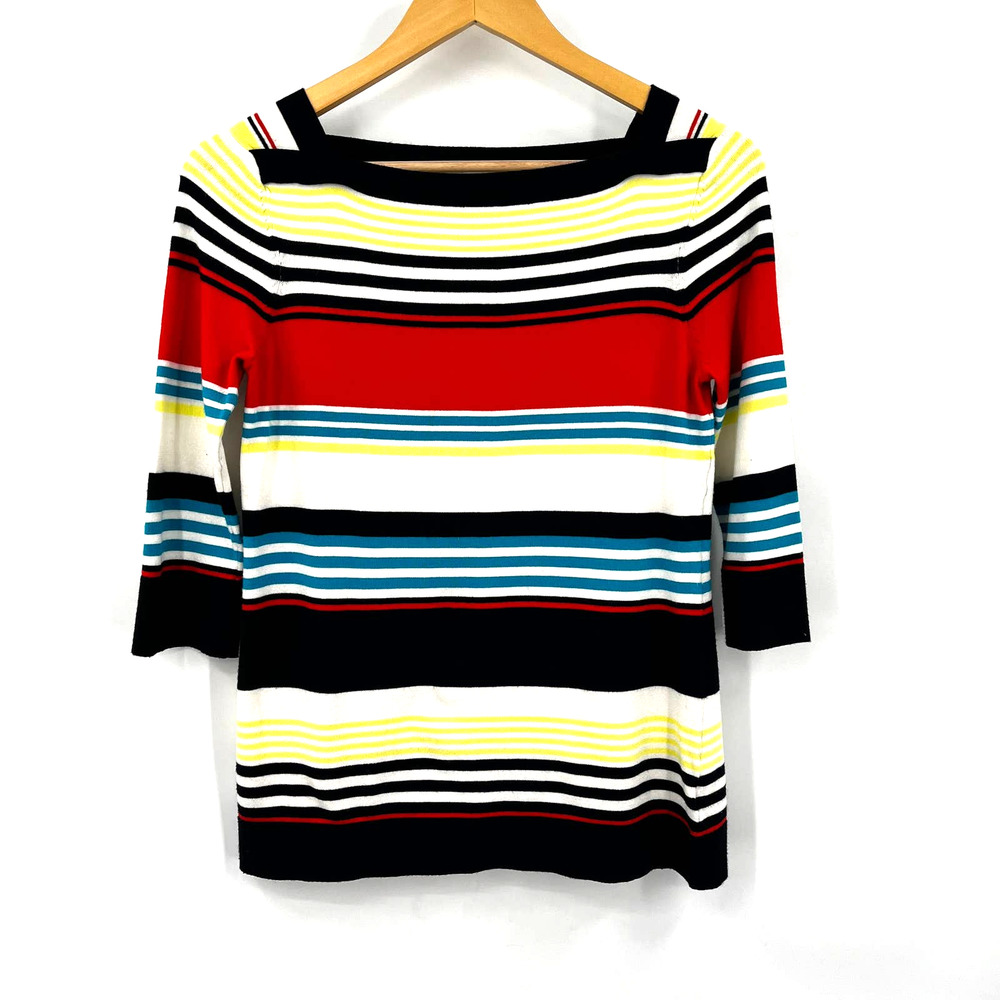 Milly of New York Multi Colored Nautical Striped Knit Sweater Square‎ Neck